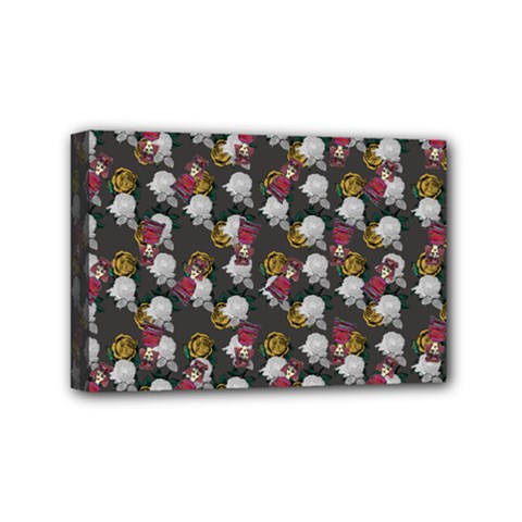 Vintage Floral And Goth Girl Grey Bg Mini Canvas 6  X 4  (stretched) by snowwhitegirl