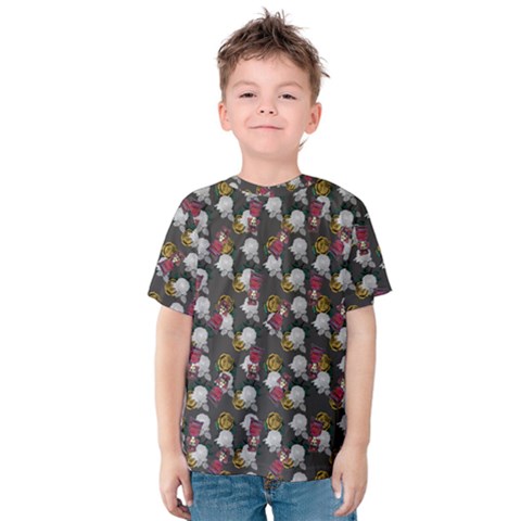 Vintage Floral And Goth Girl Grey Bg Kids  Cotton Tee by snowwhitegirl