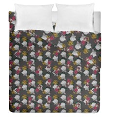 Vintage Floral And Goth Girl Grey Bg Duvet Cover Double Side (queen Size) by snowwhitegirl