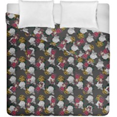 Vintage Floral And Goth Girl Grey Bg Duvet Cover Double Side (king Size) by snowwhitegirl