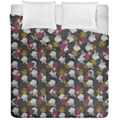 Vintage Floral And Goth Girl Grey Bg Duvet Cover Double Side (california King Size) by snowwhitegirl