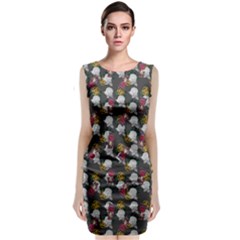 Vintage Floral And Goth Girl Grey Bg Classic Sleeveless Midi Dress by snowwhitegirl