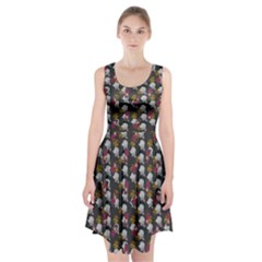 Vintage Floral And Goth Girl Grey Bg Racerback Midi Dress by snowwhitegirl