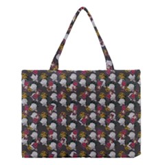 Vintage Floral And Goth Girl Grey Bg Medium Tote Bag by snowwhitegirl