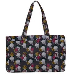 Vintage Floral And Goth Girl Grey Bg Canvas Work Bag by snowwhitegirl