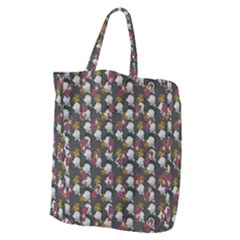 Vintage Floral And Goth Girl Grey Bg Giant Grocery Tote by snowwhitegirl