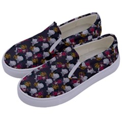 Vintage Floral And Goth Girl Grey Bg Kids  Canvas Slip Ons by snowwhitegirl