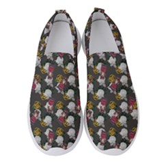 Vintage Floral And Goth Girl Grey Bg Women s Slip On Sneakers by snowwhitegirl