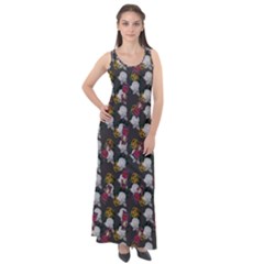 Vintage Floral And Goth Girl Grey Bg Sleeveless Velour Maxi Dress by snowwhitegirl