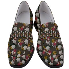 Vintage Floral And Goth Girl Grey Bg Women s Chunky Heel Loafers by snowwhitegirl