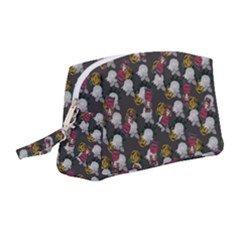 Vintage Floral And Goth Girl Grey Bg Wristlet Pouch Bag (medium) by snowwhitegirl