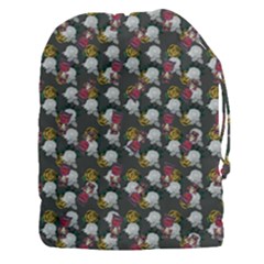 Vintage Floral And Goth Girl Grey Bg Drawstring Pouch (3xl) by snowwhitegirl