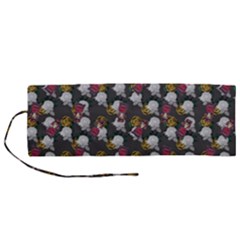 Vintage Floral And Goth Girl Grey Bg Roll Up Canvas Pencil Holder (m)