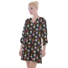 Vintage Floral And Goth Girl Grey Bg Open Neck Shift Dress by snowwhitegirl