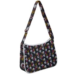 Vintage Floral And Goth Girl Grey Bg Zip Up Shoulder Bag by snowwhitegirl