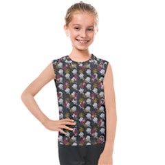 Vintage Floral And Goth Girl Grey Bg Kids  Mesh Tank Top by snowwhitegirl