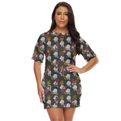 Vintage Floral And Goth Girl Grey Bg Just Threw It On Dress by snowwhitegirl