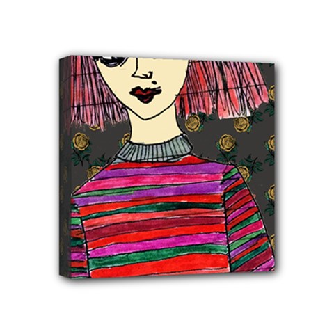 Floral Band Goth Girl Grey Bg Mini Canvas 4  X 4  (stretched) by snowwhitegirl