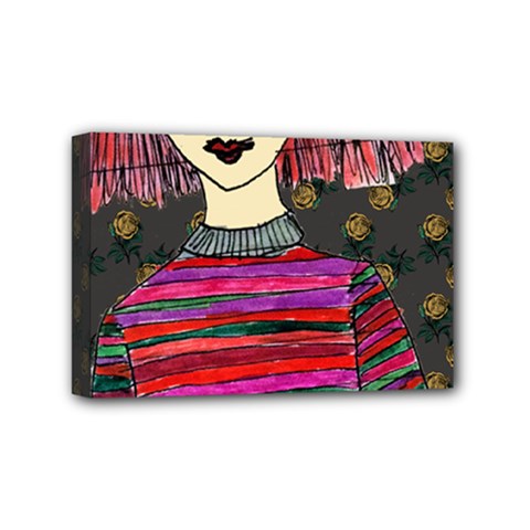 Floral Band Goth Girl Grey Bg Mini Canvas 6  X 4  (stretched) by snowwhitegirl