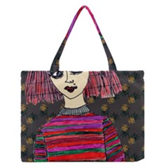 Floral Band Goth Girl Grey Bg Zipper Medium Tote Bag by snowwhitegirl