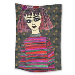 Floral Band Goth Girl Grey Bg Large Tapestry