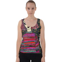 Floral Band Goth Girl Grey Bg Velvet Tank Top by snowwhitegirl