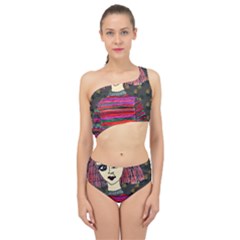 Floral Band Goth Girl Grey Bg Spliced Up Two Piece Swimsuit by snowwhitegirl