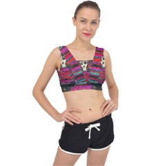 Floral Band Goth Girl Grey Bg V-back Sports Bra by snowwhitegirl