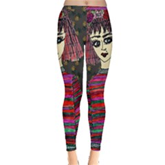 Floral Band Goth Girl Grey Bg Inside Out Leggings by snowwhitegirl