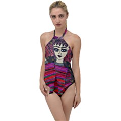 Floral Band Goth Girl Grey Bg Go With The Flow One Piece Swimsuit by snowwhitegirl