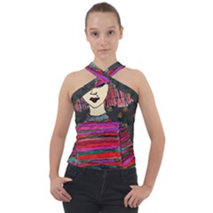 Floral Band Goth Girl Grey Bg Cross Neck Velour Top by snowwhitegirl