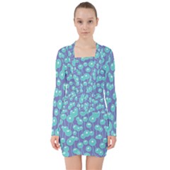 Blue Dandelions  Cute Plants V-neck Bodycon Long Sleeve Dress by SychEva