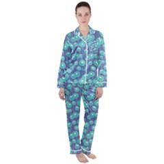 Blue Dandelions  Cute Plants Satin Long Sleeve Pajamas Set by SychEva