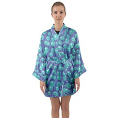 Blue Dandelions  Cute Plants Long Sleeve Satin Kimono by SychEva