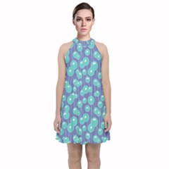 Blue Dandelions  Cute Plants Velvet Halter Neckline Dress  by SychEva