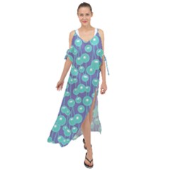 Blue Dandelions  Cute Plants Maxi Chiffon Cover Up Dress by SychEva