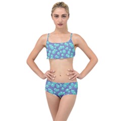 Blue Dandelions  Cute Plants Layered Top Bikini Set by SychEva