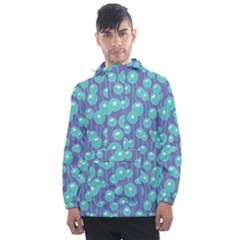 Blue Dandelions  Cute Plants Men s Front Pocket Pullover Windbreaker by SychEva