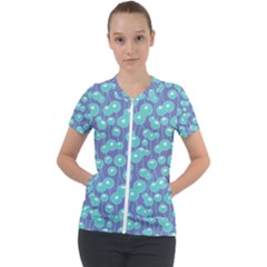 Blue Dandelions  Cute Plants Short Sleeve Zip Up Jacket by SychEva