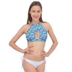 Blue Dandelions  Cute Plants Cross Front Halter Bikini Top by SychEva