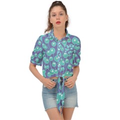 Blue Dandelions  Cute Plants Tie Front Shirt  by SychEva