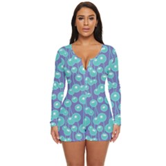 Blue Dandelions  Cute Plants Long Sleeve Boyleg Swimsuit by SychEva