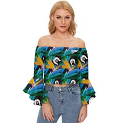 Ljp Off Shoulder Flutter Bell Sleeve Top