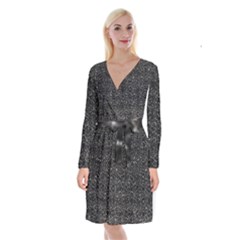 Dark Grunge Geometric Print Pattern Long Sleeve Velvet Front Wrap Dress by dflcprintsclothing