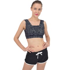 Dark Grunge Geometric Print Pattern V-back Sports Bra by dflcprintsclothing