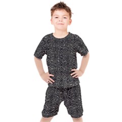 Dark Grunge Geometric Print Pattern Kids  Tee And Shorts Set by dflcprintsclothing