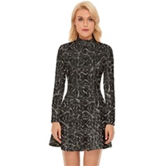 Dark Grunge Geometric Print Pattern Long Sleeve Velour Longline Dress