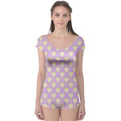 Yellow Hearts On A Light Purple Background Boyleg Leotard  by SychEva