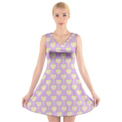 Yellow Hearts On A Light Purple Background V-neck Sleeveless Dress by SychEva