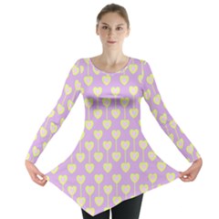 Yellow Hearts On A Light Purple Background Long Sleeve Tunic  by SychEva